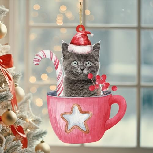 LMMIXEE British Shorthair Acryl 2D Weihnachtsschmuck Britische Kurzhaar Katze Weihnachtsdekoration für Baum Personalisierte Weihnachtsschmuck 2024 Katze Haustier Geschenk Urlaub Weihnachten Neujahr