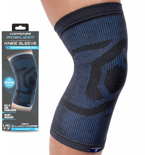 Copper Fit Mobilizer Knee Sleeve – ProSeries with Removable Side Stabilizers Knee Support for Advanced Recovery – Mobility, Knee Pain, Swelling, Inflammation, Circulation, Arthritis, Tendonitis (L/XL)