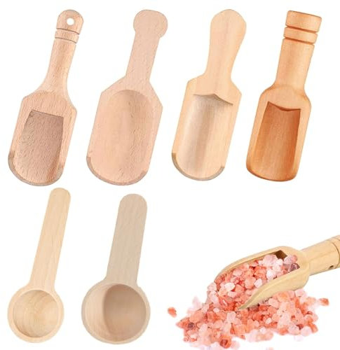 Mini Holzschaufeln, Klein Teeschaufel aus Holz, 6 Stücke Gewürzschaufel-Set, Schaufel Holz Klein Gewürzschaufel Mehlschaufel, für Salz, Löffel, Küchenutensilien, Milchpulver, Kaffee, Gewürze, Tee