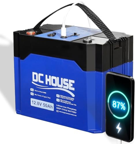 DCHOUSE 12V 50Ah batteria al fosfato di ferro al litio, progettazione del dispositivo di sicurezza, utilizzando celle a batteria di grado A, perfetto per il traino di motori, camper, campeggio