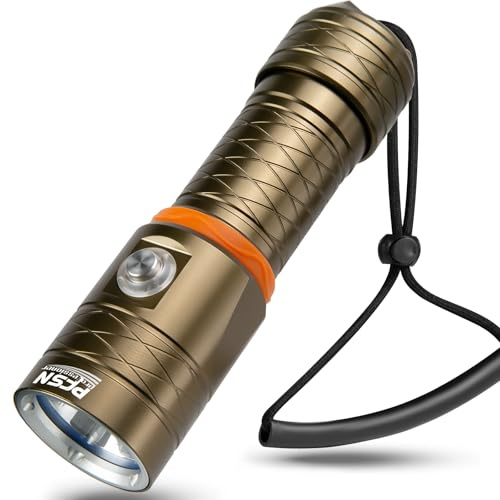 PFSN - Linterna de buceo con luz de buceo, 3500 lúmenes, linterna subacuática para buceo, distancia de haz de 400 m, 20 horas de duración, linterna de buceo recargable, ideal para buceo, espeleología,