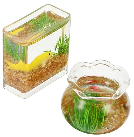 JOINPAYA 2er Set Miniatur Fischtanks Handgefertigtes Mini Karpfen Aquarium Maßstab 112 Home Miniatur Realistischer Tank