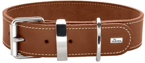 HUNTER Hundehalsband Aalborg Special, Farbe: Cognac, stark gefettetes Leder, robust & strapazierfähig, kontrastierende Ziernähte, ideal für Hundesport, Made in Germany, Größe: 80