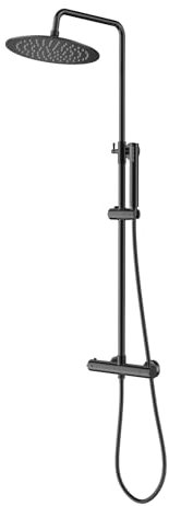 KOMIRO - Columna de Ducha Moderna Negra con Mezclador Termostático y Ducha de Lluvia de 10 Pulgadas, Ajustable en Altura, Sistema de Ducha de Lluvia para Baño