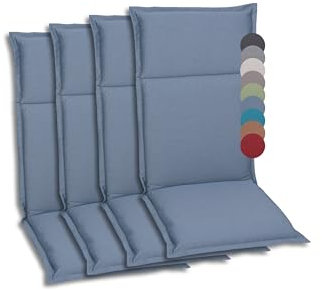 GO-DE Textil Bequeme und attraktive Polsterauflagen für Hochlehner-, Mittellehner- und Niederlehner-Gartenstühle (4er-Set, Uni Blau, Hochlehner)