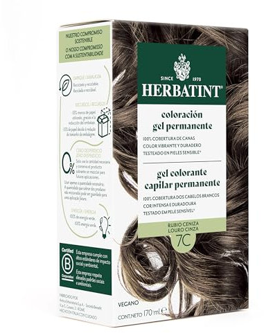Herbatint Gel Permanente para Cabello 7C Rubio Ceniza - 170 ml | Sin Amoniaco, Cobertura Óptima de Canas | con 8 Extractos Bio, para un Color Duradero y Suave