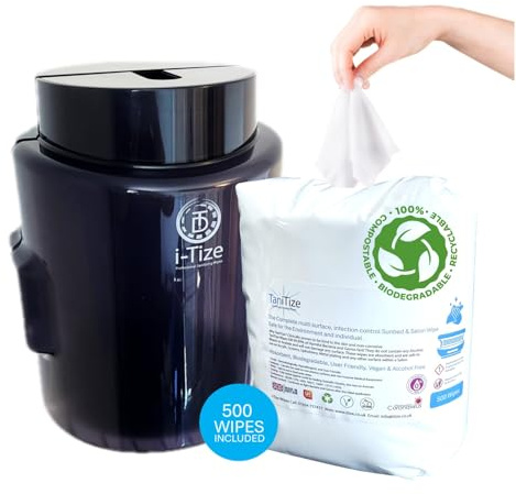 TaniTize Sunbed & Salon Wipes Wall Dispenser (Black) | Including 500 Wipe Refill Roll. Wet Wipes Dispenser.