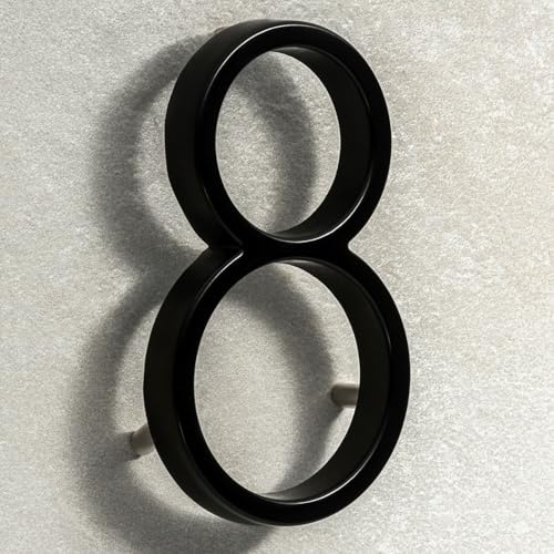House Signs Direct | Modern Floating 3D Black Metal House Numbers 5 Inch | Stylish Front Door Numbers with Waterproof Zinc Alloy Finish | Easy Install Door Number Sign for Wall or Gate - Number 8