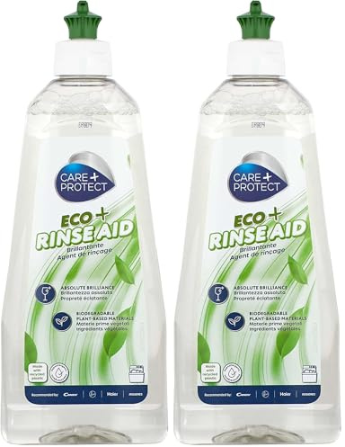 CARE+PROTECT ECO+ Ökologischer Klarspüler, 500ml I Bio Klarspüler für Spülmaschinen I Absolute Brillanz & schnelle Trocknung I Natürlicher Klarspüler, Glanz ohne Ränder & Rückstände (Packung mit 2)