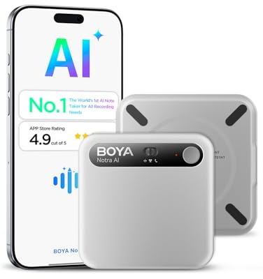 BOYA Notra AI Enregistreur Vocal ambiant/téléphone/Capture Bluetooth, Transcription AI et Sommaire Intelligent, Prise en Charge de 140 Langues, Stockage de 64 Go, Note magnétique pour réunions
