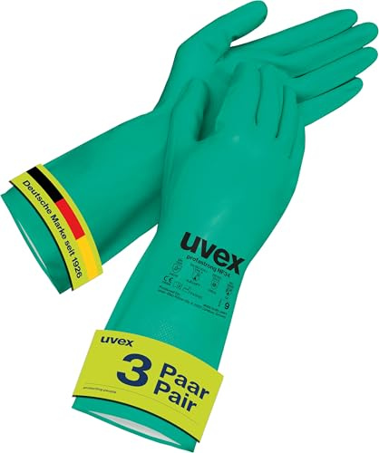 Uvex profastrong NF34 Lot de 3 paires de gants de protection chimique contre les huiles, les graisses, les acides et les solvants - Résistants à l'abrasion, résistants et sensibles - Vert - Taille 07