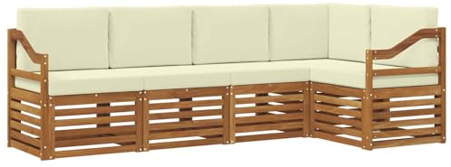 vidaXL Sofagarnituren 5 pcs Natur und Creme Massivholz Akazie, Garten-Sofa, modernes Outdoor-Möbel, robuster Lounge-Satz, Bequeme Terrasse-Sitzmöbel für Dein Zuhause