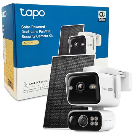 Tapo C675D KIT - Telecamera di sorveglianza solare per esterni 4K Dual Lens - Fotocamera WiFi - Ultra grandangolare 169° + Teleobiettivo Zoom 5X, Monitoraggio automatico IA 360°, Cattura continua 24/7