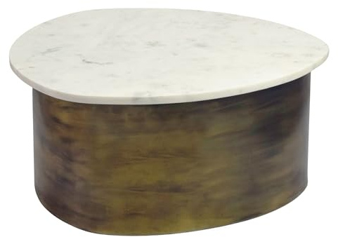 Wohnling Couchtisch Gold 63cm mit weißer Marmor Tischplatte - Wohnzimmertisch Alu organische Form - Sofatisch Aluminium modern - Design Beistelltisch Metallgestell Handmade