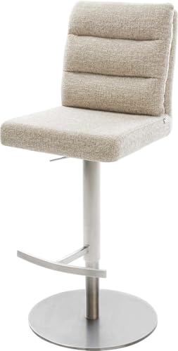 DELIFE Barstuhl Pela-Flex Drehfuß höhenverstellbar Edelstahl Silberfarben Webstoff Soft Beige
