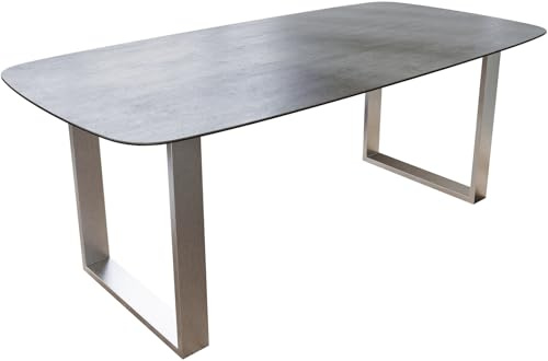 DELIFE Esszimmertisch Edge Boot 200x100 cm Keramik Beton Grau Edelstahl Schmal