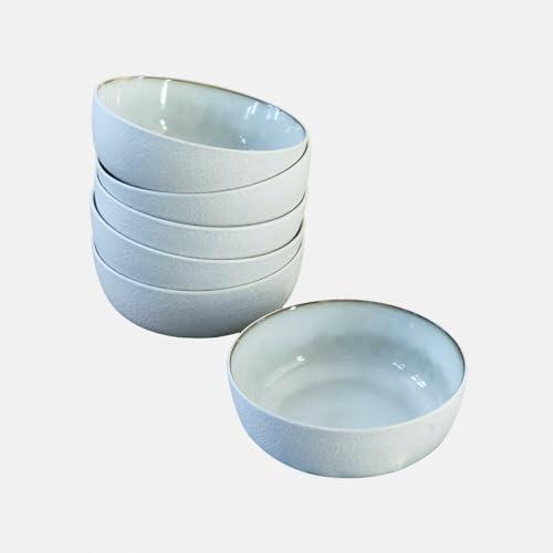 LOBERON Schüssel 6er Set Eiruna - Matte Egg‑Shell-Struktur Außen - für Pasta & Salate - Spülmaschinenfest & Mikrowellengeeignet - Müslischale - Geschirr - Steinzeug, creme