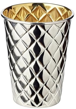 EDZARD Becher Pilar (Höhe 11 cm), schwerversilbert, mit Rautenmuster | QualiPlated Silbersiegel, innen Messing poliert goldfarben, Trinkbecher, Silberbecher, Tischdeko, Barzubehör