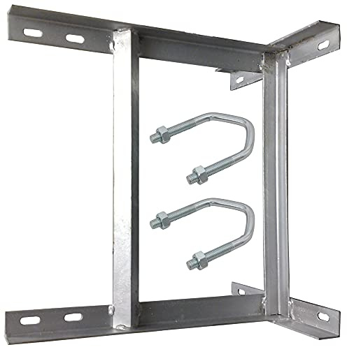 Loops 18” x 18” Galvanised Outdoor/External Steel TV Aerial Wall Mounting Bracket & V Bolts – Pole/Mast Install – Heavy Duty