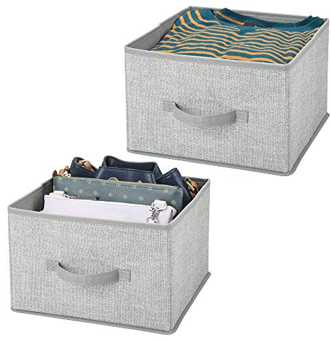 mDesign 2er-Set Aufbewahrungsbox aus Stoff – für Ordnung im Kleiderschrank – Stoffkiste für Kleidung, Decken, Accessoires und mehr – grau