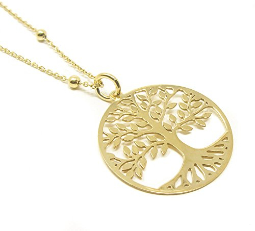 WANDA PLATA Pendentif arbre de vie, Collier Arbre de Vie en Argent Sterling 925 Plaqué Or avec chaîne 40 cm, Pendentif femme arbre de vie