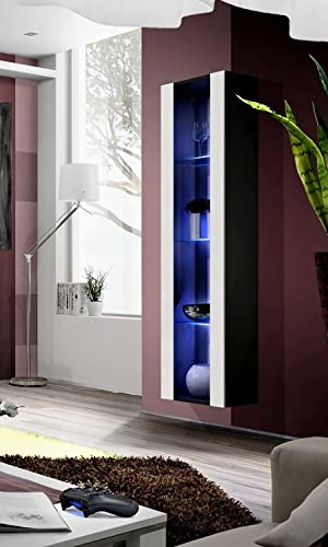 ASM Vitrine mit LED 3 Einlegeböden, weiß und schwarz