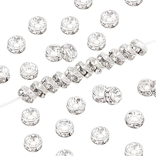 NBEADS 200 Unids 5 mm Grado A Plateado Cristal Claro Rhinestone Redondo Rondelle Spacer Beads para la Joyería