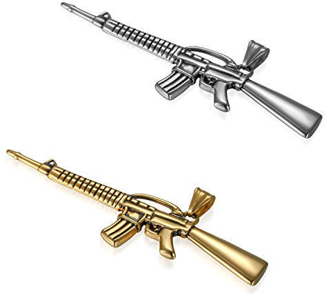 JewelryWe Schmuck 2pcs Herren Halskette, Edelstahl Armee Gewehr Pistole Waffe AK47 Anhänger mit 56cm Kette, Gold Silber