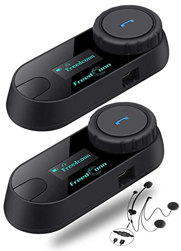 FreedConn T-COM SC 800M Intercom Motorrad Bluetooth 2er Set, Helm Kommunikationssystem für 2 Personen, Motorradhelm Gegensprechanlage Zubehör Musik Teilen Universelles Mit FM Radio, 2-in-1-Mikrofon