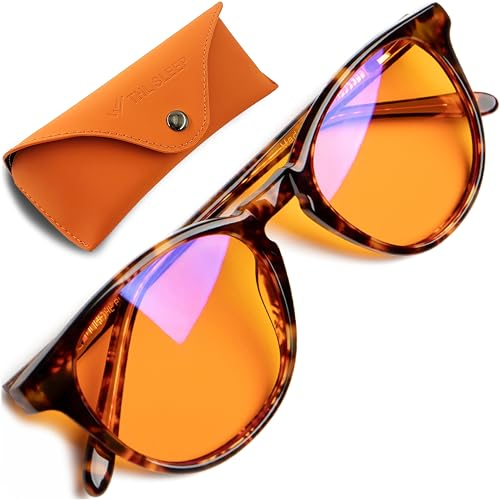 Gafas de Bloqueo de Luz Azul Naranja para un Mejor Sueño, 99.5% de Luz Azul, para Mujeres y Hombres, Lentes Bloqueadores de Color Ámbar y Naranja, Lentes de Migraña y Juegos, 41