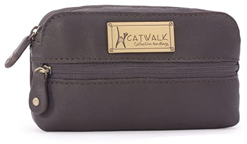 Catwalk Collection Handbags - Petit Accessoires Pochette - Trousse de Maquillage Voyage Femme Cuir - pour Appareils Photo Compacts - Savannah - Marron