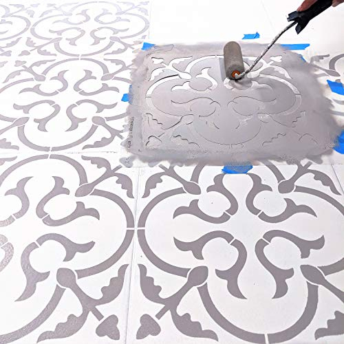 STENCILIT® Scandinavian Large Floor Stencil - XL 18x18 in, Tile Stencil, Stencils for Painting Floors, Concrete Stencils for Patio, Modern Tile Decor