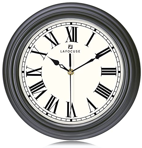 Lafocuse 30cm Lautlos Wanduhr Römische Ziffern, Klassische Wanduhr Schwarz, Retro Elegant Küchenuhr Ohne Tickgeräusche für Wohnzimmer Schlafzimmer Büro