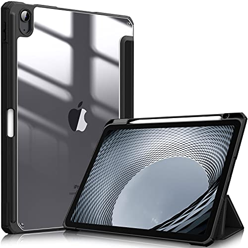 Fintie Hybrid Hülle für iPad Air 11 Zoll M3 2025/ M2 2024, iPad Air 5/4 Gen (2022/2020) 10,9 Zoll mit Stifthalter - Stoßfeste Schutzhülle mit transparenter Hartschale auf der Rückseite, Schwarz