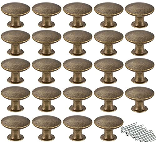 Kyrio 24 Stück Schubladenknöpfe, Möbelknöpfe, Schubladengriffe, Vintage Antik-Messing Möbelknöpfe, Runder Griff, Knauf für Schrank Schublade Küche Kommode Türen (24, Bronze-B)