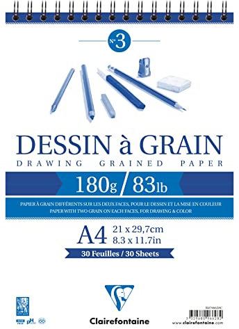 Clairefontaine 96628C - Packung mit 5 Blöcken mit Doppelspirale, Zeichenpapier 30 Blatt DIN A4, 180g, weiß, 1 Pack