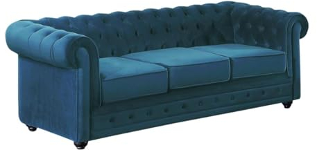 Vente-unique - 3-Sitzer-Sofa, Chesterfield, Velours, Blau