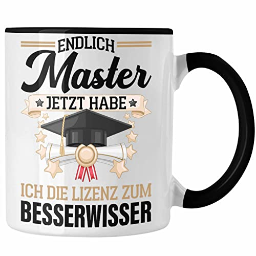 Trendation - Master Abschluss Geschenk Tasse Bestanden Studium Prüfung Graduation - Lizenz zum Besserwissser (Schwarz)