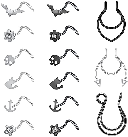 ZS Piercing de nez en forme de L en acier chirurgical avec tire-bouchon - 20 g - Pour femme, Acier inoxydable