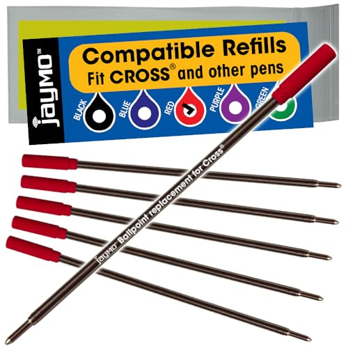 Jaymo Replacement for Cross 8515 - Measures 4.563 in / 116 mm Long - Ballpoint Pen Refill - 6 Red