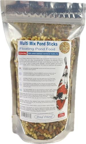 Pond Friend Food Sticks Multi-Mix Variety Blend Of Staple Growth Koi & Colour Fish Food - 250g 1L