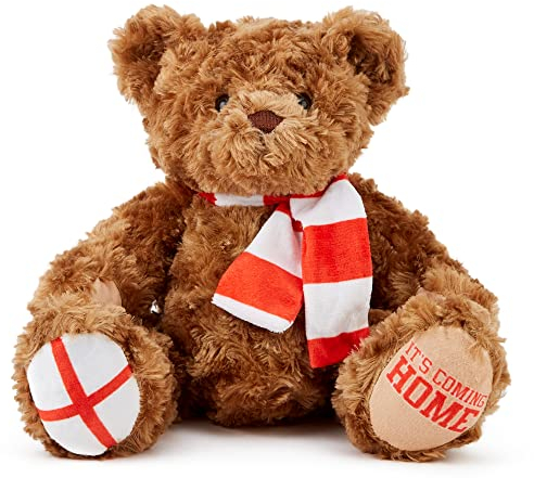 Zappi Co England World Cup It's Coming Home Classic Teddy Bear (28-30 cm) st George's Cross Football FC braun weich traditionelles Kuscheltier