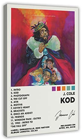 ARZARF J. Cole Poster KOD Poster Album Cover Leinwand Poster Schlafzimmer Dekor Sport Landschaft Büro Zimmer Dekor Geschenkrahmen Stil 60 x 90 cm