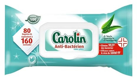 CAROLIN - Carolin Lingettes Maxi Anti-Bacterien Sans Javel À L'Huile Esssentielle D'Eucalyptus 80 Lingettes - Lot De 3