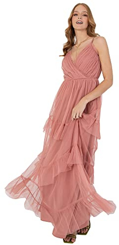 Anaya with Love Damen Ladies Maxi Cami Dress Womens Strappy Tiered Ruffle Frilly Faux V Neckline Long for Bridesmaids Wedding Guest Prom Kleid