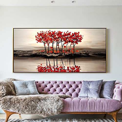 RGVV Gemälde Abstrakt Modern,Original Handgemaltes Ölgemälde Blume Baum Fotografie Kunst Wandmalerei Rahmenlose Goldfolie Strukturierte Kunstwerk Wanddekoration Für Wohnzimmer Schlafzimmer,40X80Cm(16