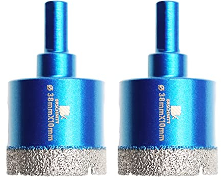 Dry Diamond Core Drill Bit Set,BRSCHNITT 2pcs/pack 1 1/2 Inch (38mm) Diamond Hole Saw Core Drill Bit with Triangle Shank for Porcelain Tile Ceramic Stone Granite Marble