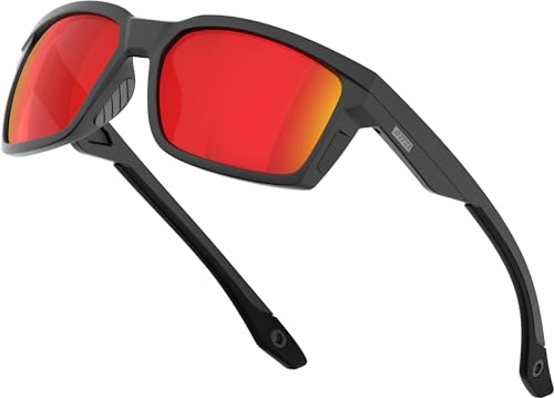ATTCL Sonnenbrille Herren Polarisierte Sportbrille Fahrerbrille TR90 Rahme Ultra Leicht CAT 3 UV400-Schutz 2238 Black Red