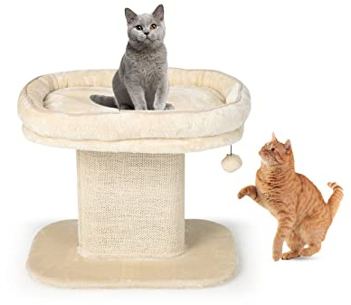 Maxmass 2-Level Cat Tree, Practical Kitty Tower with Lager Top Perch, Dangling Fur Ball and Sisal Post, Cat Activity Center for Living Room, Bedroom, Cat Cafe, Pet Store (Beige)
