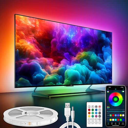 Maylit ICRGB TV LED Backlight, App Control Lights for 37-70in Monitor, Music Sync Color Changing Strip Lights for Home Decor, USB Powered Gaming Accessories for Bedroom Room Decor